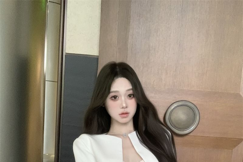 A-Line Skirt Cropped Top Open Lace Rise / Plain Jacket Bustier High Front Mini