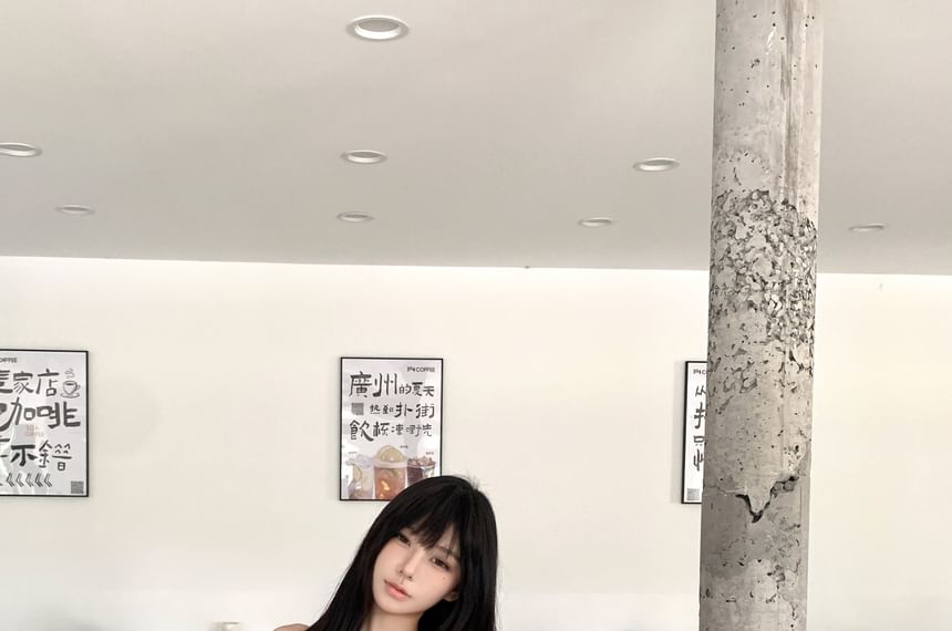 Rise / Mini Sheer Skirt Tube A-Line Ruched Top High Plaid Bow