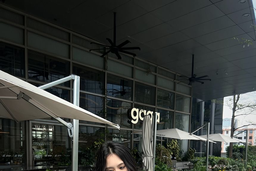 / Tie-Neck Mini Skirt Cami Blouse Puff-Sleeve Top High Rise Set Plain A-Line