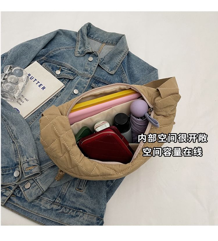 Plain Zip Bag Nylon Quilted Crossbody
