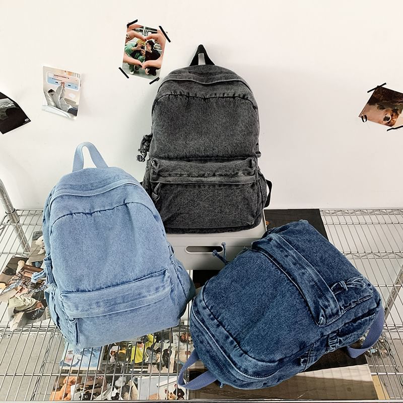Washed Backpack Zip Denim