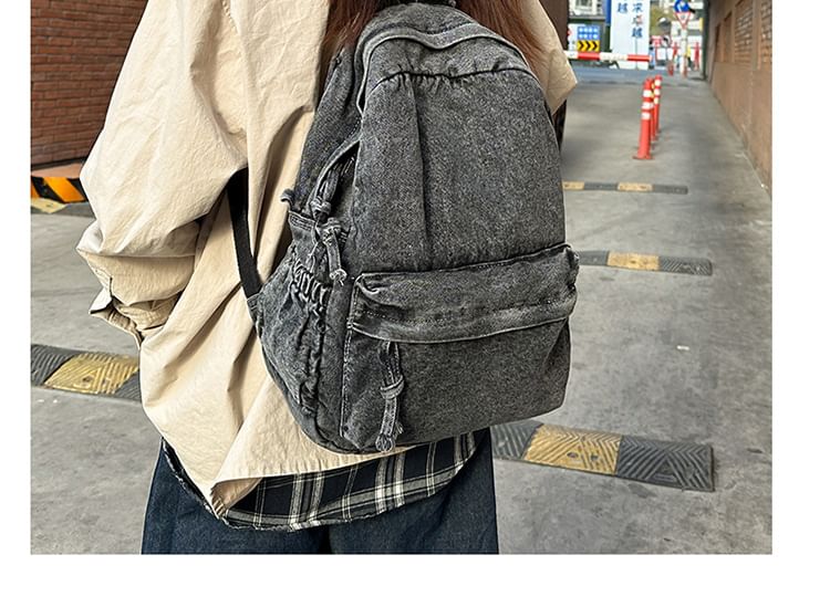 Washed Backpack Zip Denim