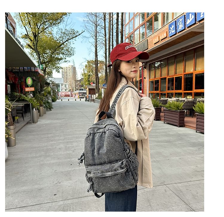 Washed Backpack Zip Denim