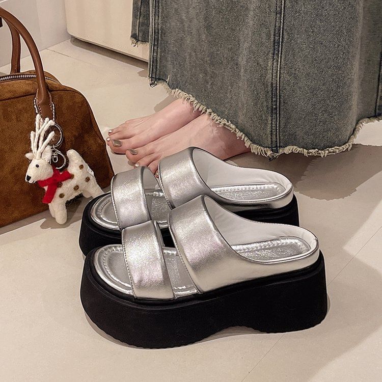 Platform Slide Faux Sandals Leather