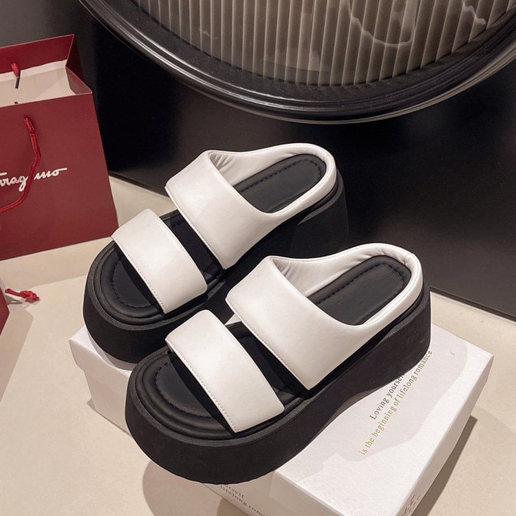 Platform Slide Faux Sandals Leather