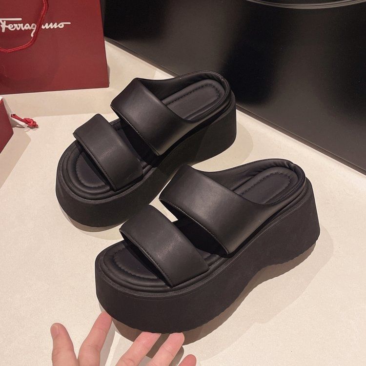Platform Slide Faux Sandals Leather