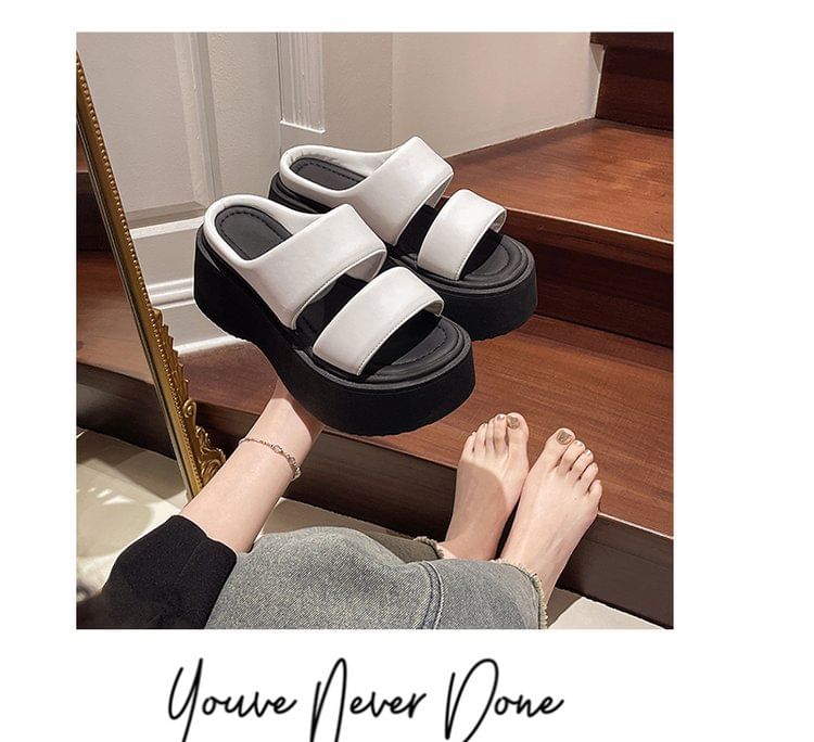 Platform Slide Faux Sandals Leather