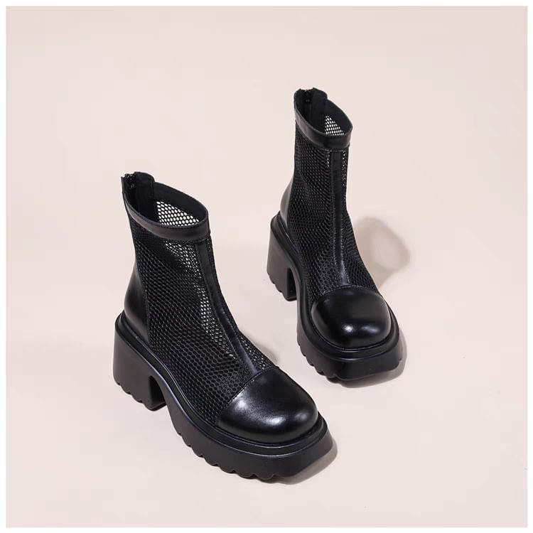 Short Panel Mesh Boots Zip-Up Platform