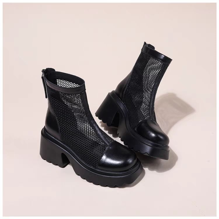 Short Panel Mesh Boots Zip-Up Platform
