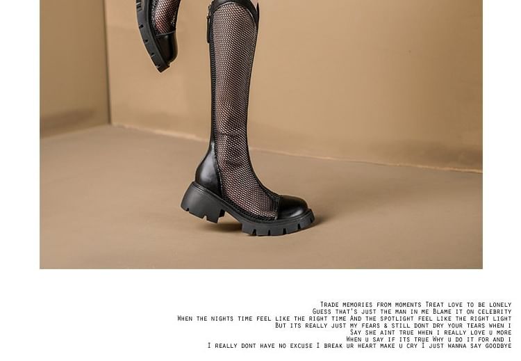Tall Platform Panel Zip-Up Mesh Boots