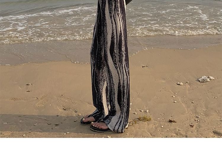 Pants Leg Patterned Pleated High Wide Rise Print