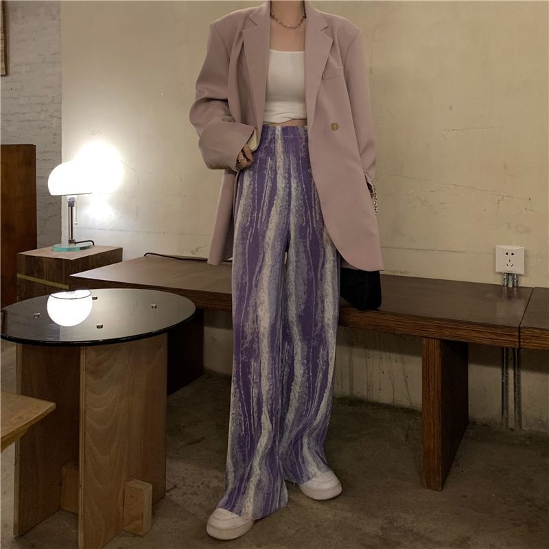 Pants Leg Patterned Pleated High Wide Rise Print
