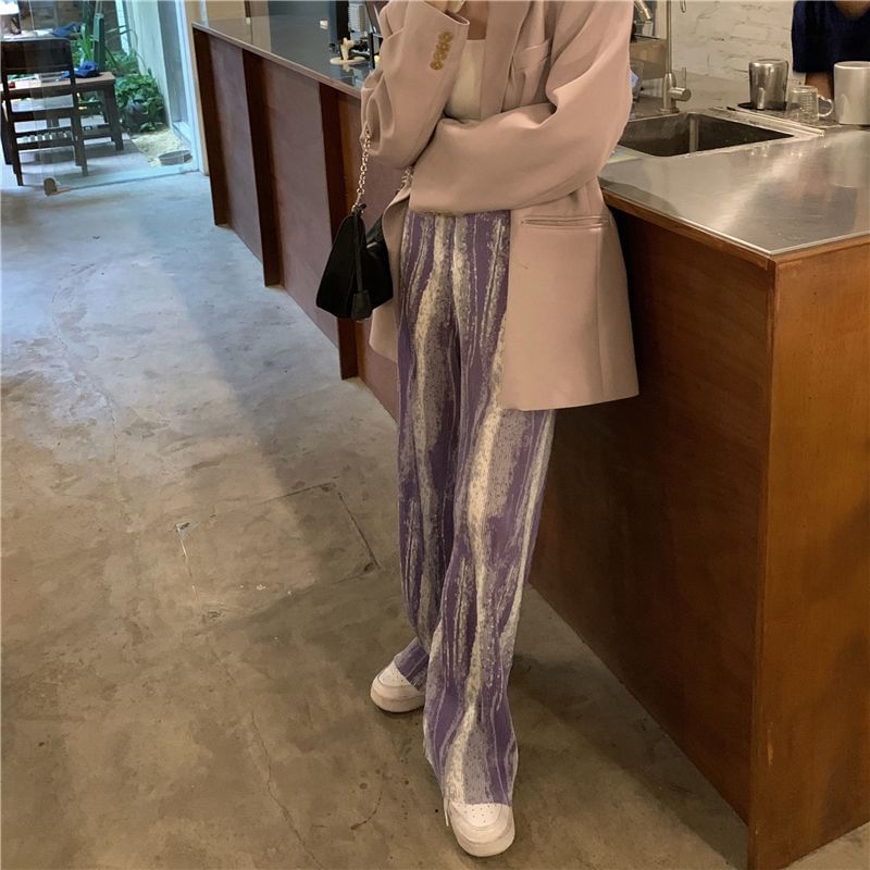Pants Leg Patterned Pleated High Wide Rise Print