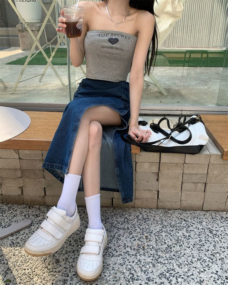 Asymmetrical Skirt Rise Midi Washed High Denim Pencil