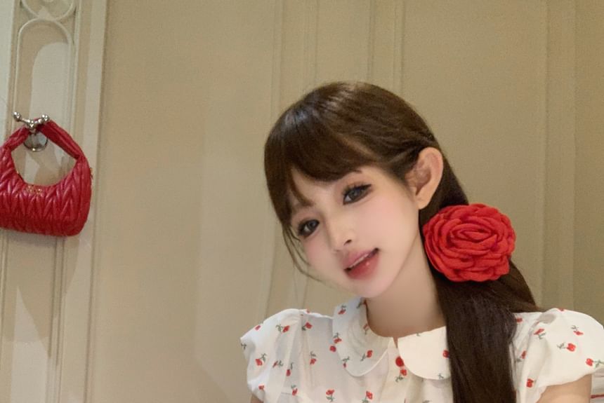 Floral Mini / Pencil Puff-Sleeve Skirt Plain Mid Rise Shirt