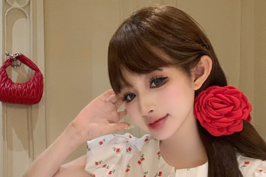 Floral Mini / Pencil Puff-Sleeve Skirt Plain Mid Rise Shirt