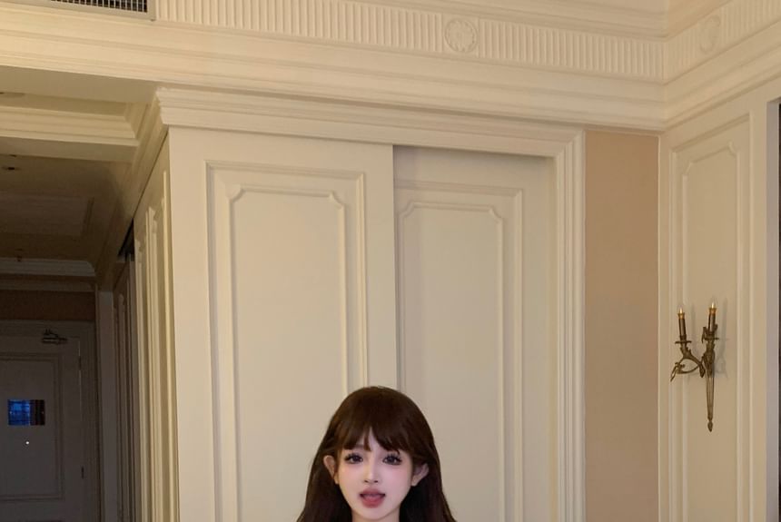 Floral Mini / Pencil Puff-Sleeve Skirt Plain Mid Rise Shirt