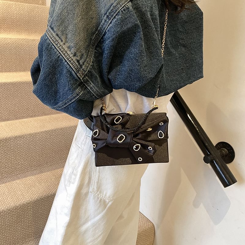 Box Crossbody Rhinestone Bow Bag