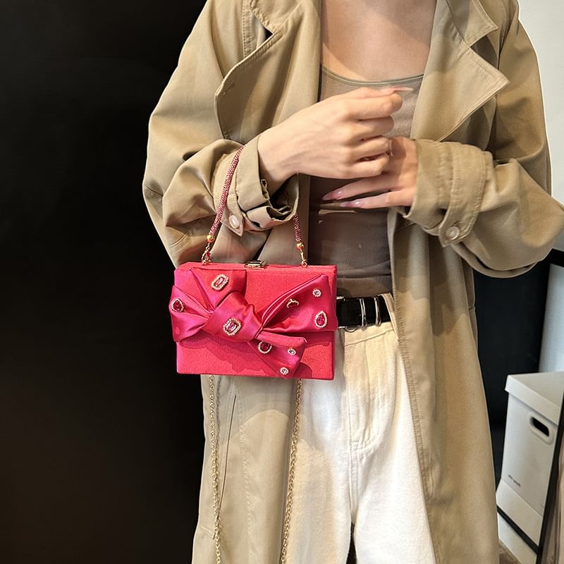 Box Crossbody Rhinestone Bow Bag
