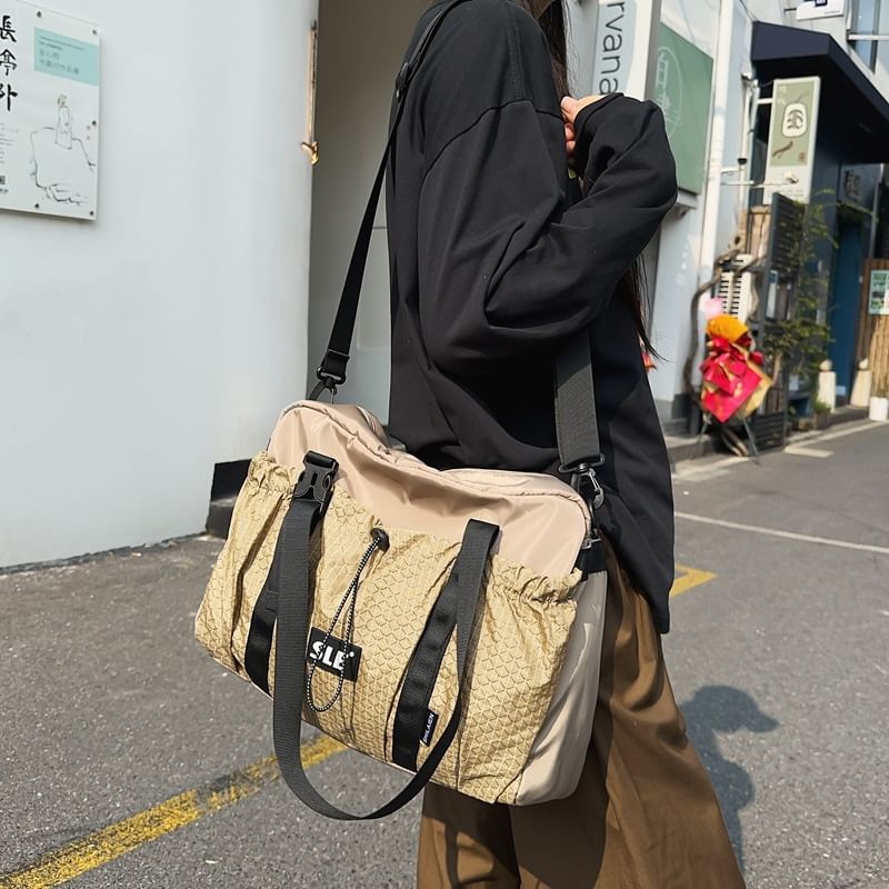 Crossbody Buckled Panel Bag Plaid Drawstring