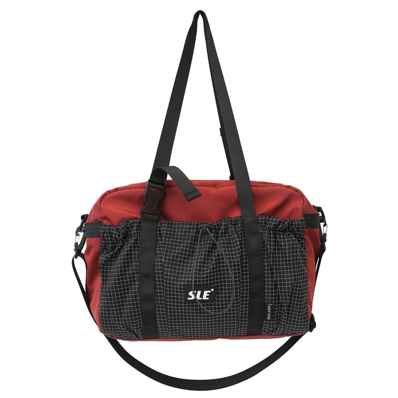 Crossbody Buckled Panel Bag Plaid Drawstring