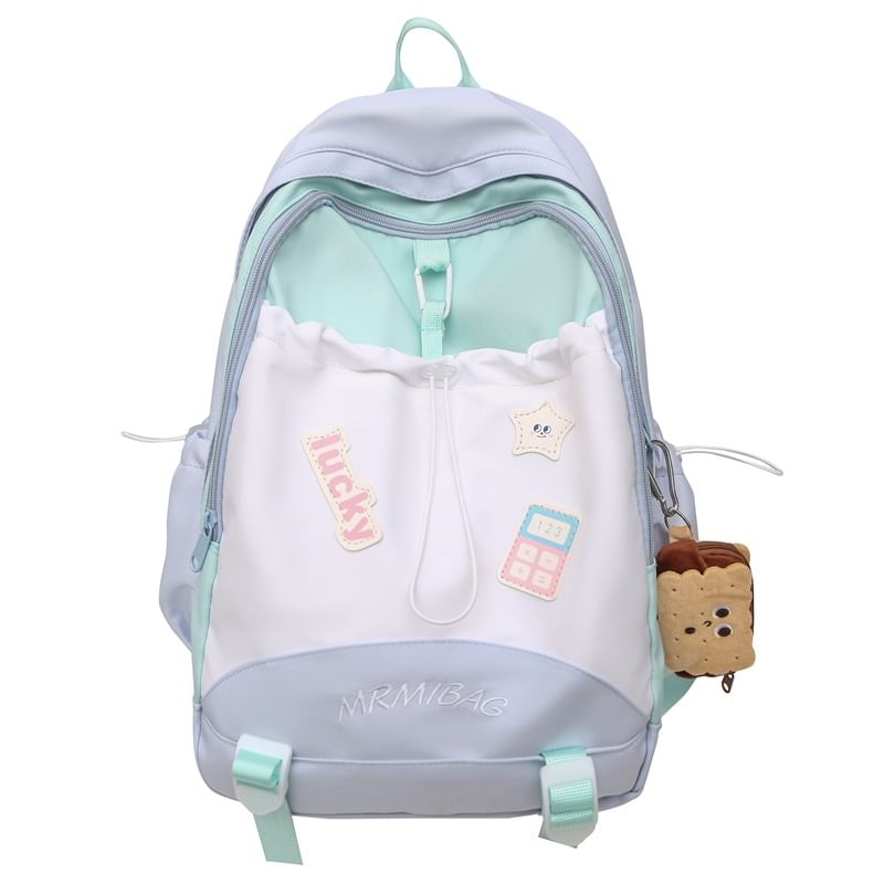 Drawstring Color Block Backpack Letter Embroidered