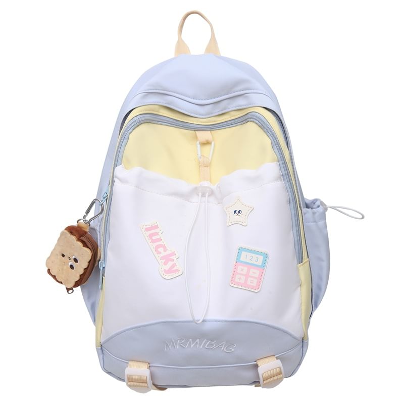 Drawstring Color Block Backpack Letter Embroidered