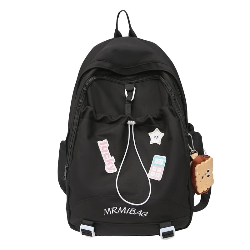 Drawstring Color Block Backpack Letter Embroidered