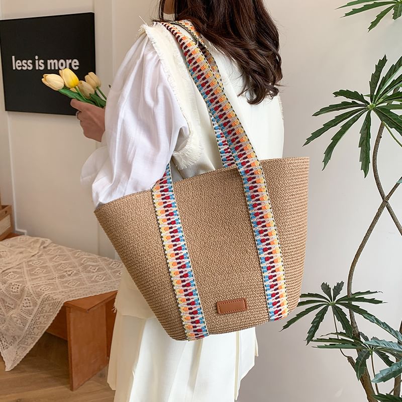 Pattern Strap Tote Bag Woven