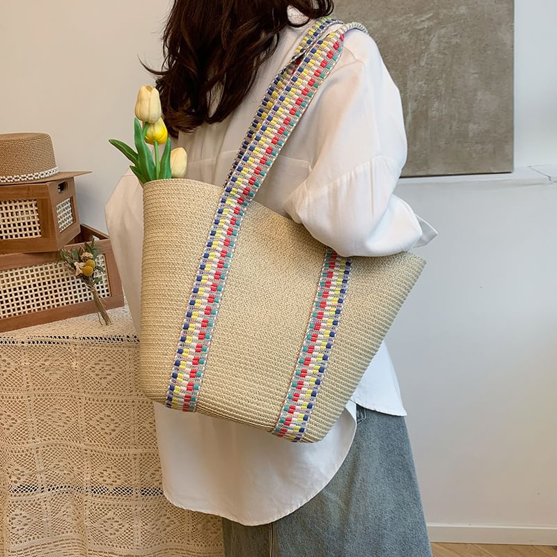 Pattern Strap Tote Bag Woven