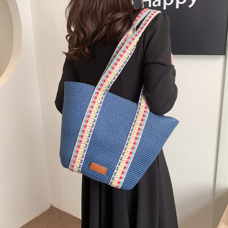Pattern Strap Tote Bag Woven
