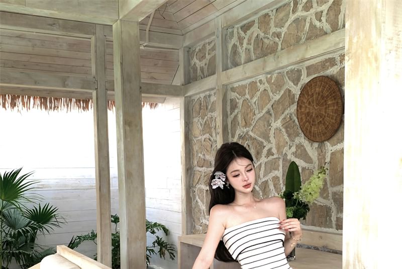 Dress Tube Striped Midi Sheath