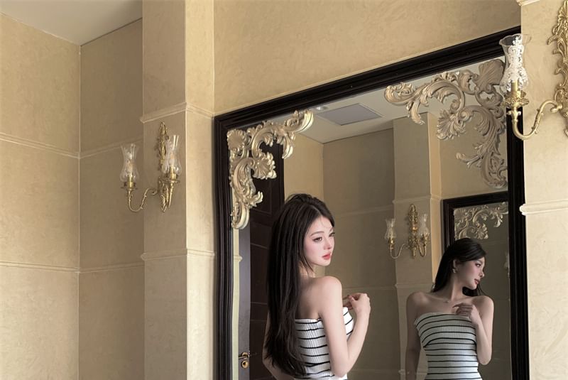 Dress Tube Striped Midi Sheath