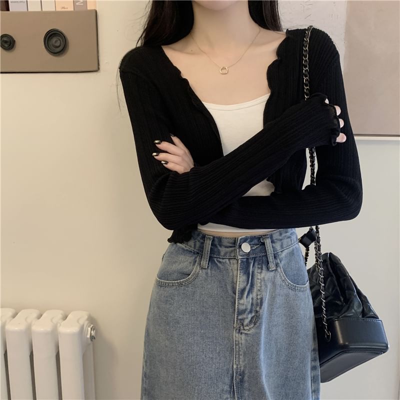 Edge Open Plain Crop Lettuce Front Cardigan