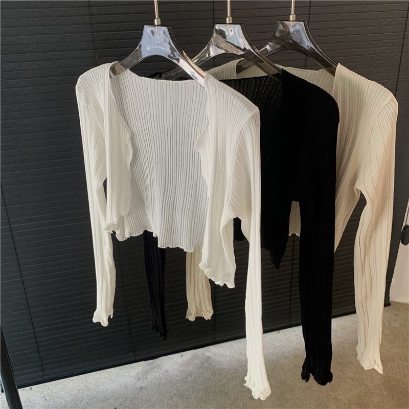 Edge Open Plain Crop Lettuce Front Cardigan