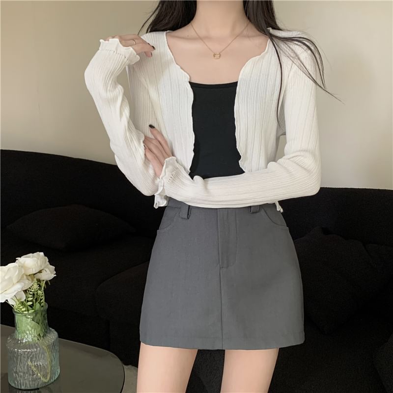 Edge Open Plain Crop Lettuce Front Cardigan