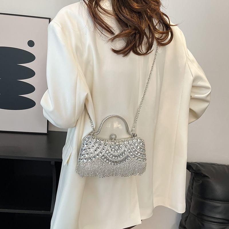 Tasseled Rhinestone Chain Crossbody Bag