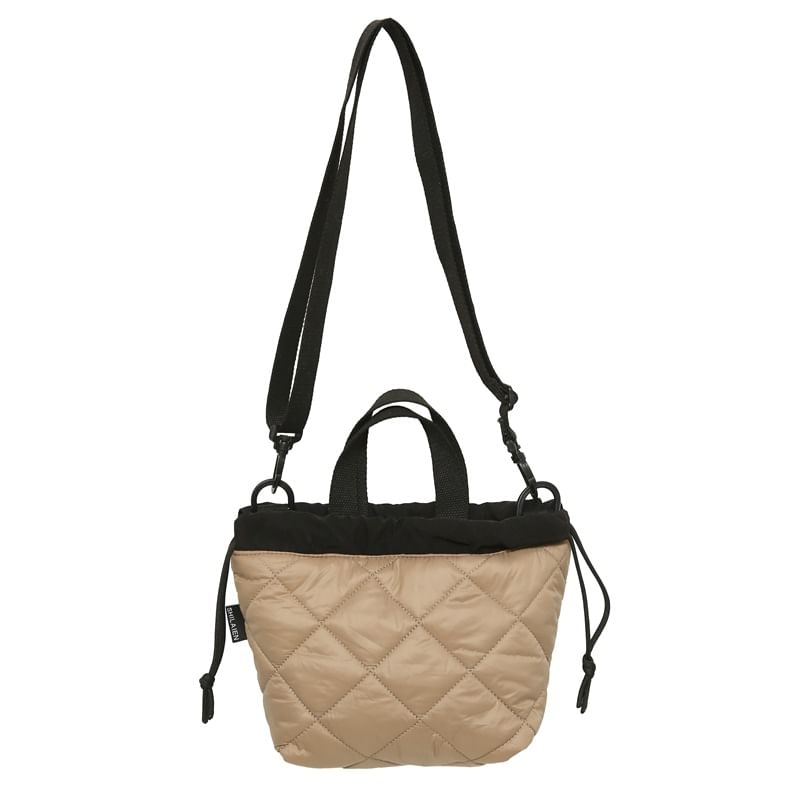 Quilted Two-Tone Crossbody Drawstring Bag