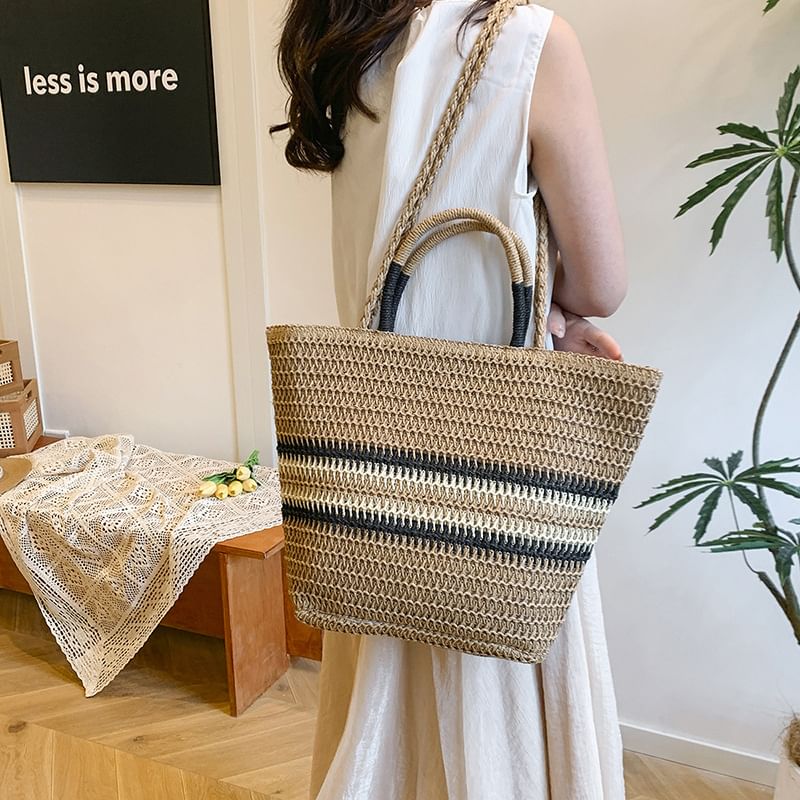 Woven Striped Bag Handle Top Crossbody