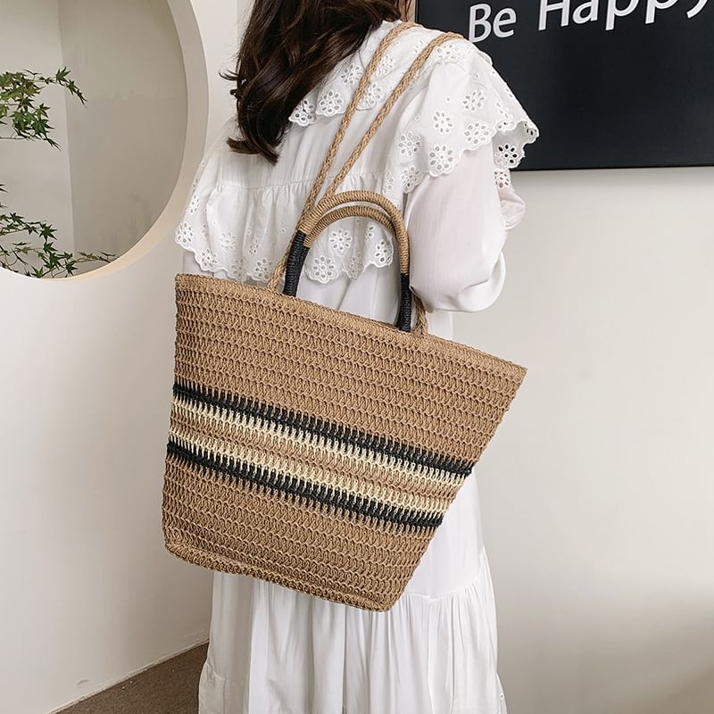 Woven Striped Bag Handle Top Crossbody