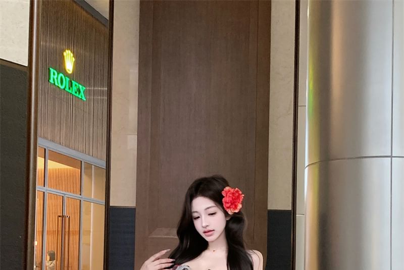 Designs) Bodycon (Various Flower Shoulder Dress Print Off