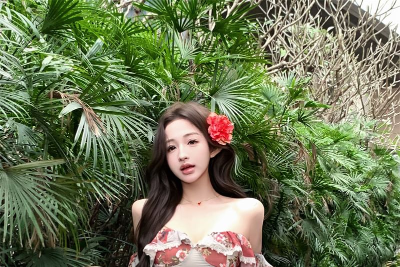 Designs) Bodycon (Various Flower Shoulder Dress Print Off