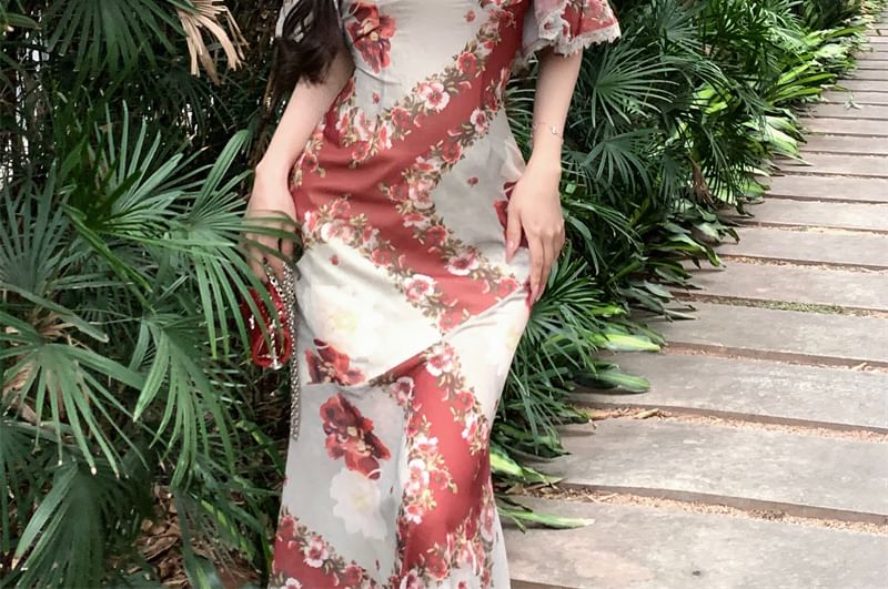 Designs) Bodycon (Various Flower Shoulder Dress Print Off