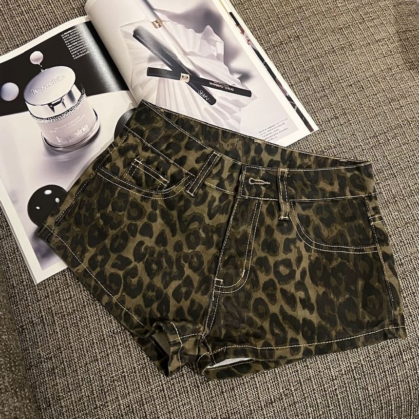 Denim Low Hot Leopard Pants Rise Print