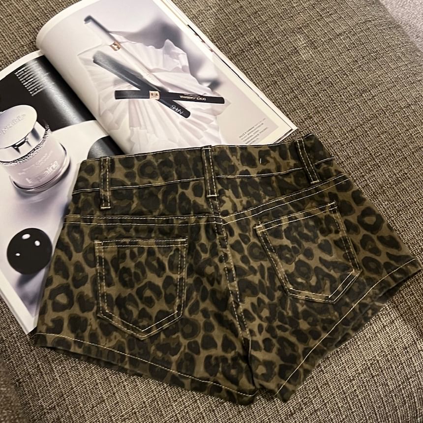 Denim Low Hot Leopard Pants Rise Print