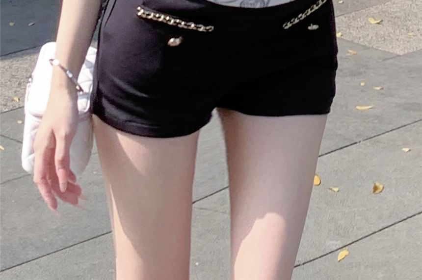 Plain Hot Pants Chained Waist High