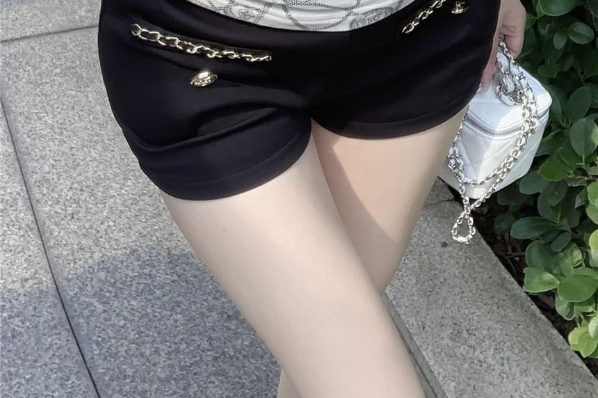 Plain Hot Pants Chained Waist High
