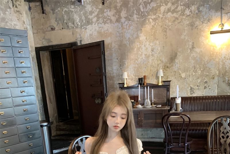 Slim Short-Sleeve High Mini / Skirt Fit A-Line Blouse Panel Waist Lace