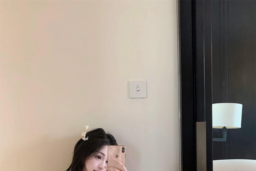 Fit Slim Rise Top / Off-Shoulder Panel Crop Pencil Floral Long-Sleeve Lace Skirt Accent Mini High