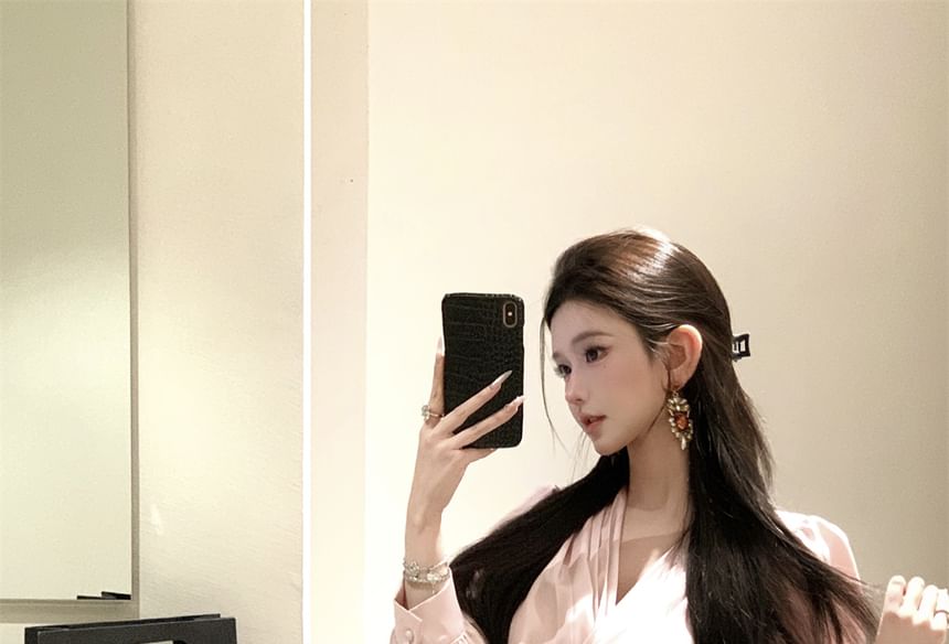 Sleeve Applique / Long Rise Ruched Mini Plain Blouse Pencil V-Neck Floral Skirt Crop High